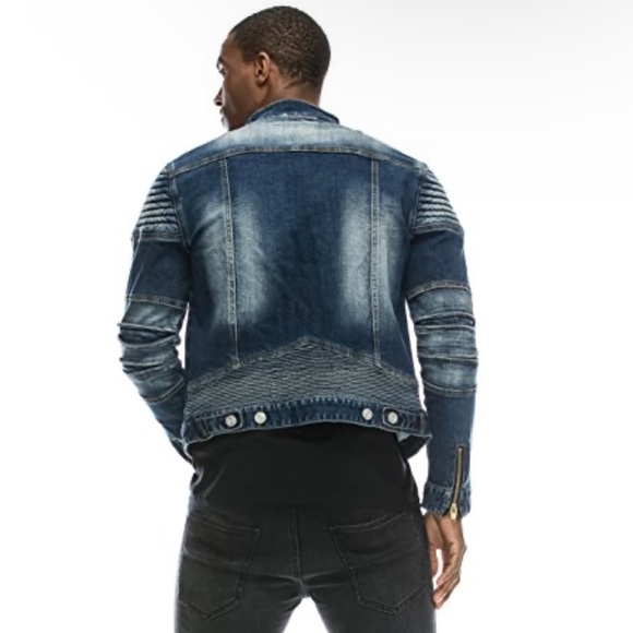 ANGEL COLA Men’s Biker Slim Fit Distressed Washed Blue Denim Jacket $234 EUC M - Picture 13 of 16